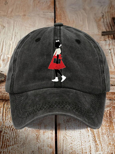 Unisex Black Girl In Red Dress Art Print Baseball Cap