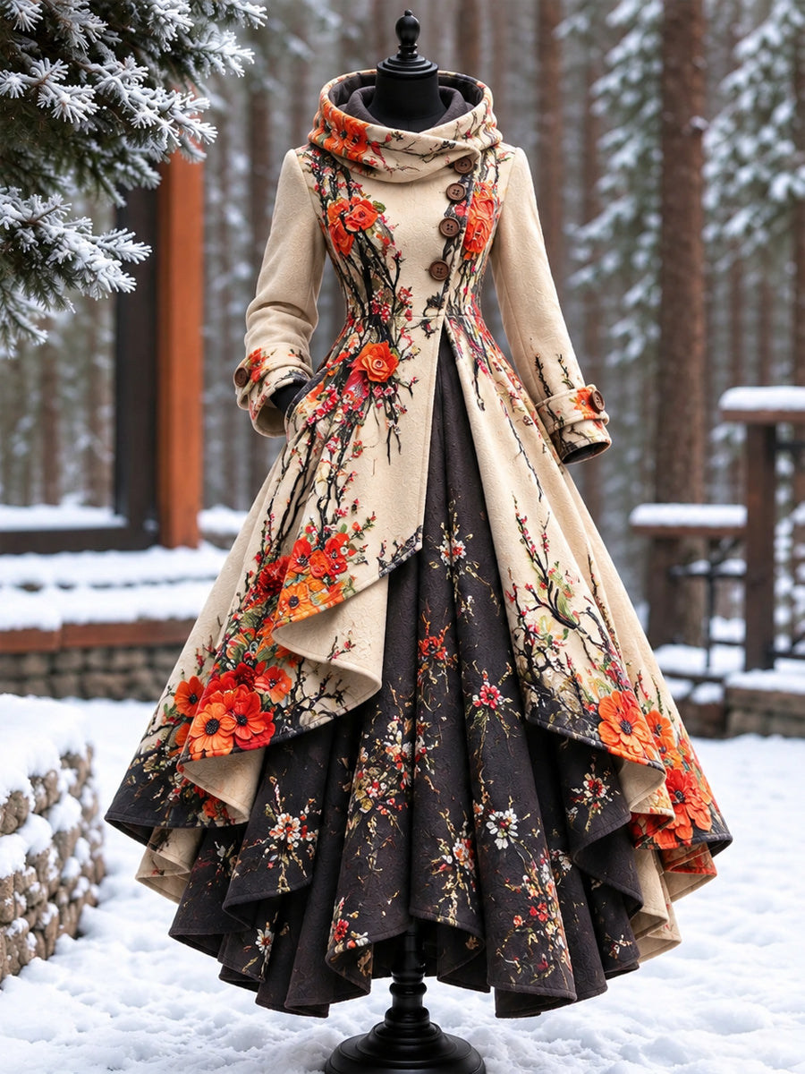 Women’s Vintage High-Collar Asymmetrical Long Maxi Coat