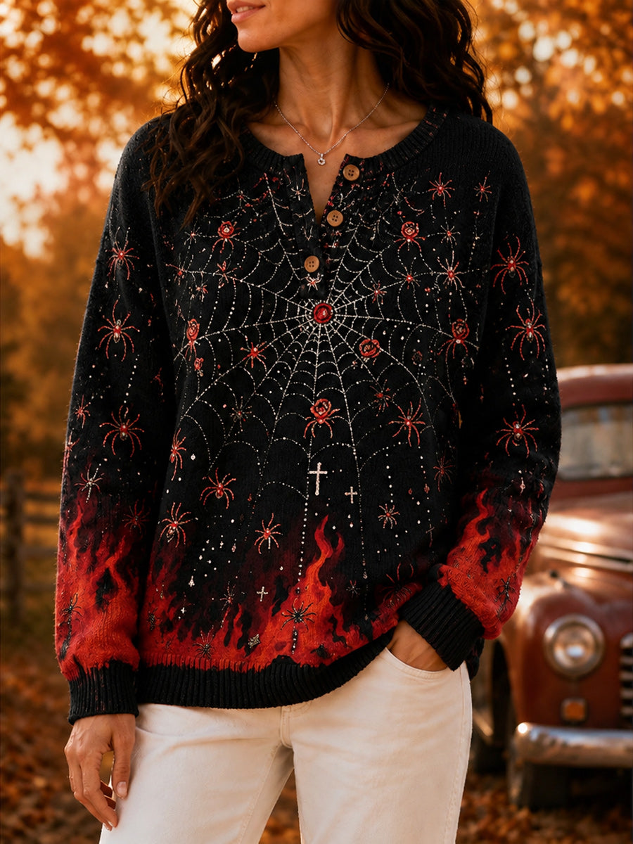 Women's Retro Autumn Art Print Knit Sweater