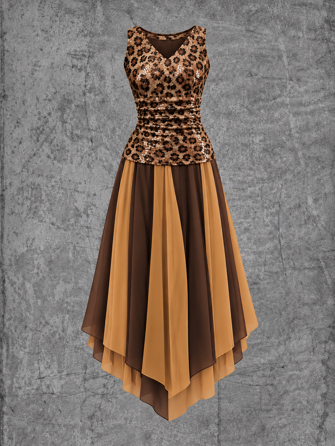 Sequin Leopard Print Chiffon Vintage Maxi Dress