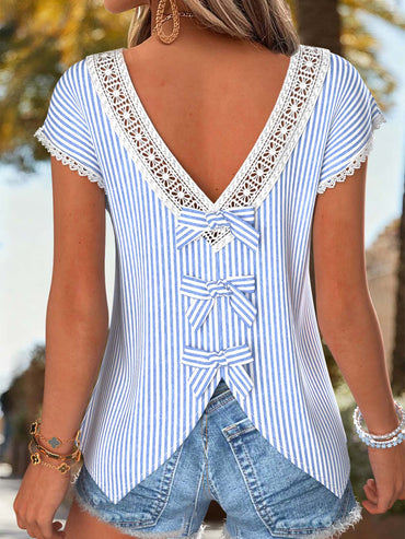 Women's Retro Style Art Printed Vintage V-Neck Short Sleeves Top