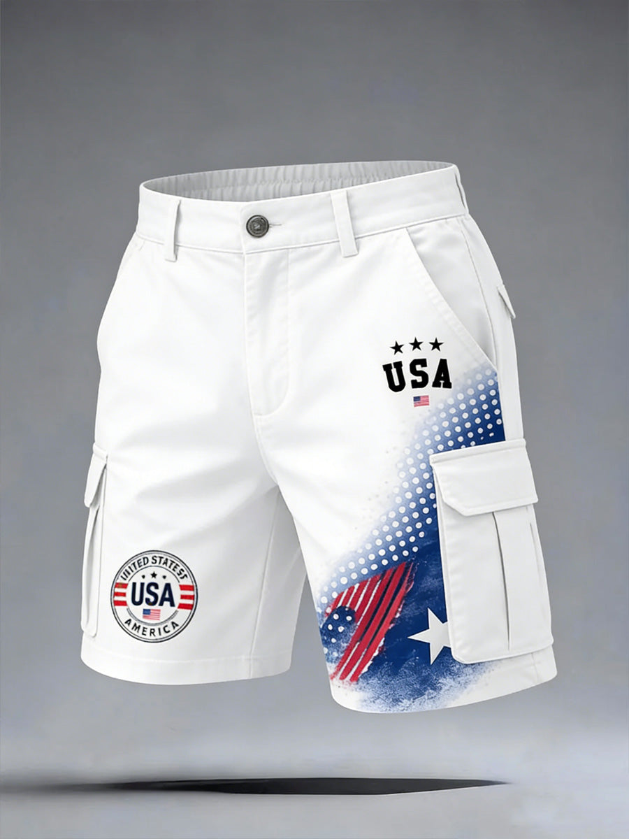 Men's USA Flag Art Print Casual Loose Work Shorts