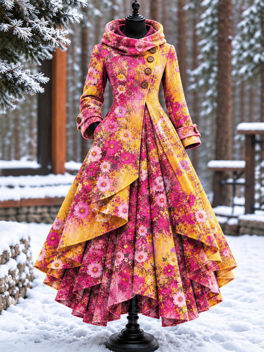 Women’s Vintage High-Collar Asymmetrical Long Maxi Coat