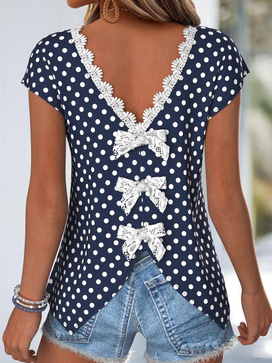 Women's Retro Style Art Printed Vintage V-Neck Short Sleeves Top
