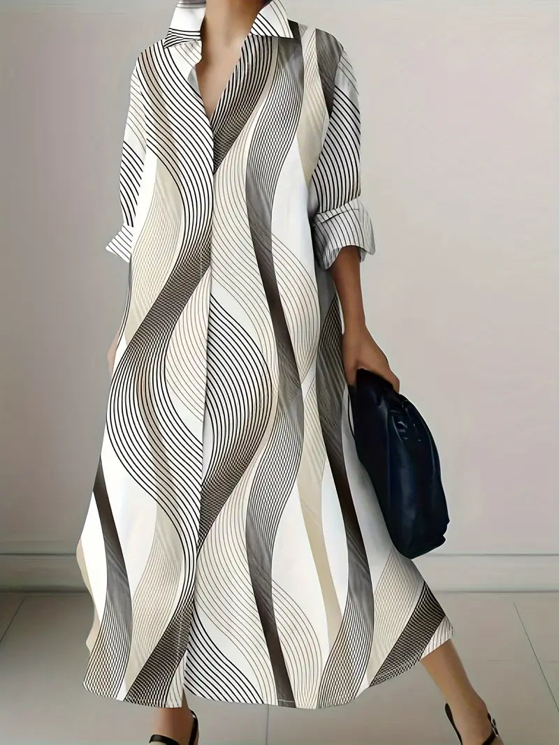 Abstract Art Print Long Sleeve Vacation Dress