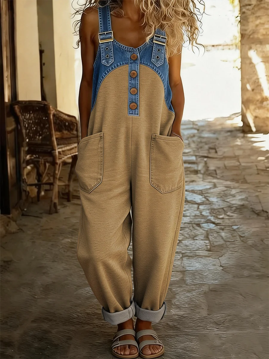 Women's Color Block Art Print Wide Leg Jumpsuit