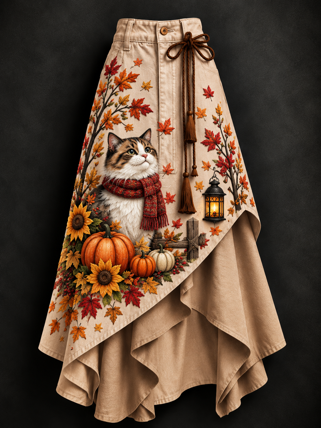 Women's Retro Style Art Print Irregularly Layered Stitched Skirt