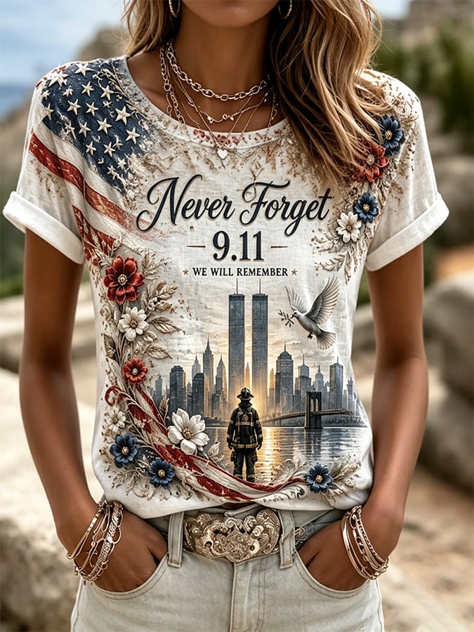 Women's Retro 9.11 Never Forget Print T-shirt