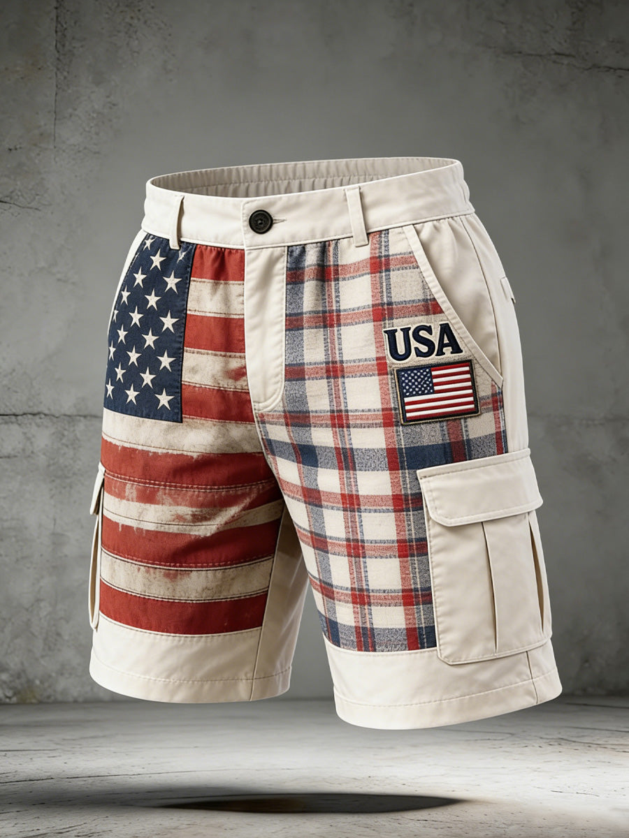 Men's USA Flag Art Print Casual Loose Work Shorts