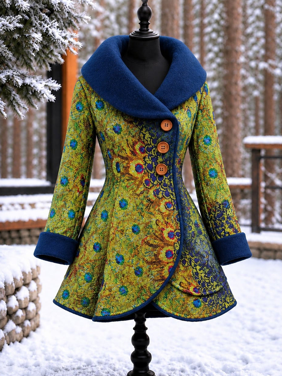 Women's Vintage Colorblock Asymmetrical Flared Coat