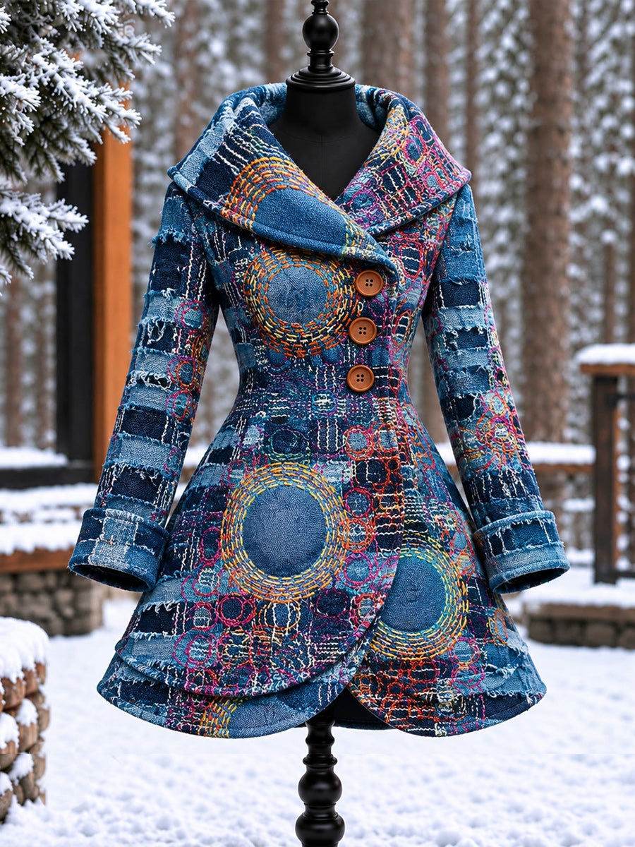 Women's Vintage Colorblock Asymmetrical Flared Coat