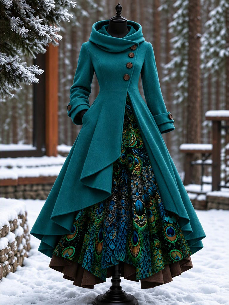 Women’s Vintage High-Collar Asymmetrical Long Maxi Coat