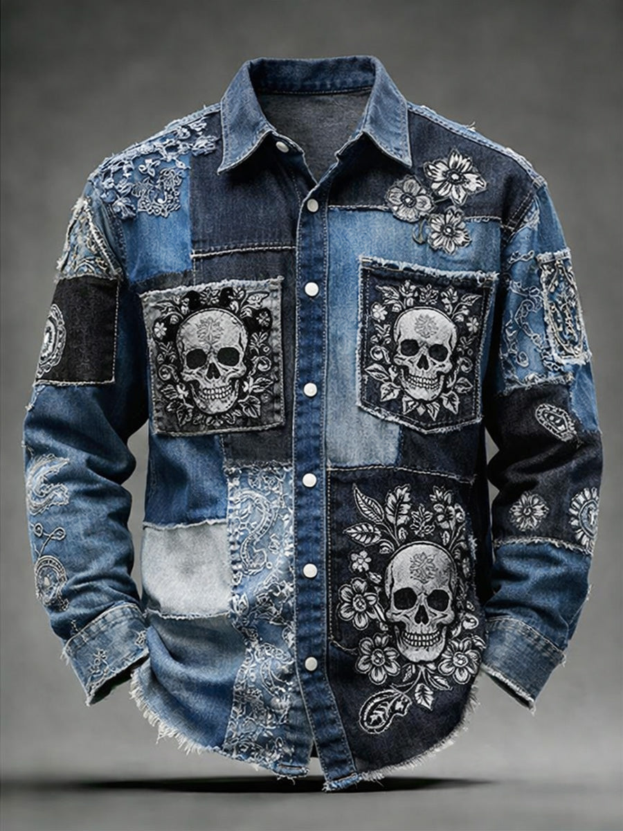 Men's Hippie Art Print Cotton Vintage Casual Cotton Long Sleeve Shirt