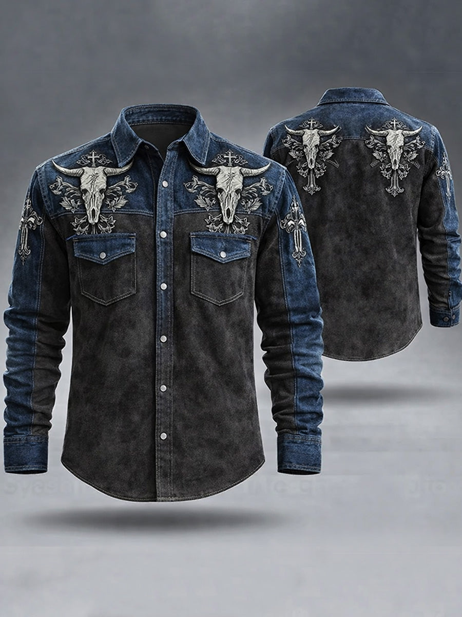 Men's Freedom American Print Cotton Vintage Casual Cotton Long Sleeve Shirt