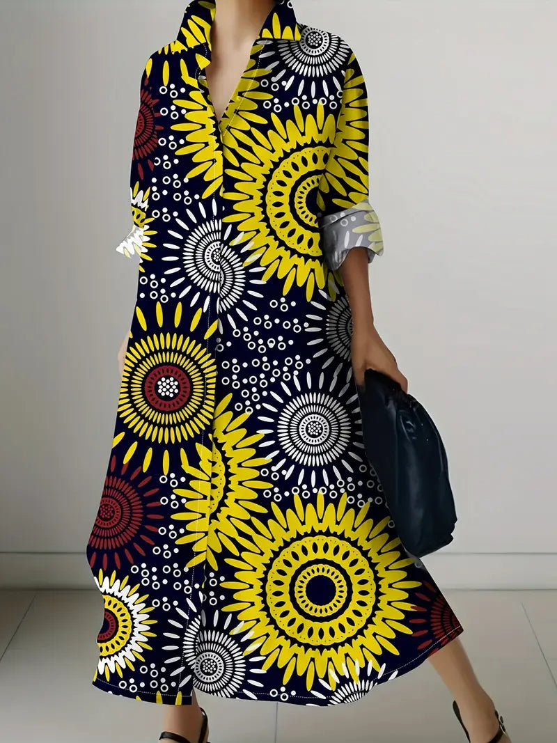 Abstract Art Print Long Sleeve Vacation Dress