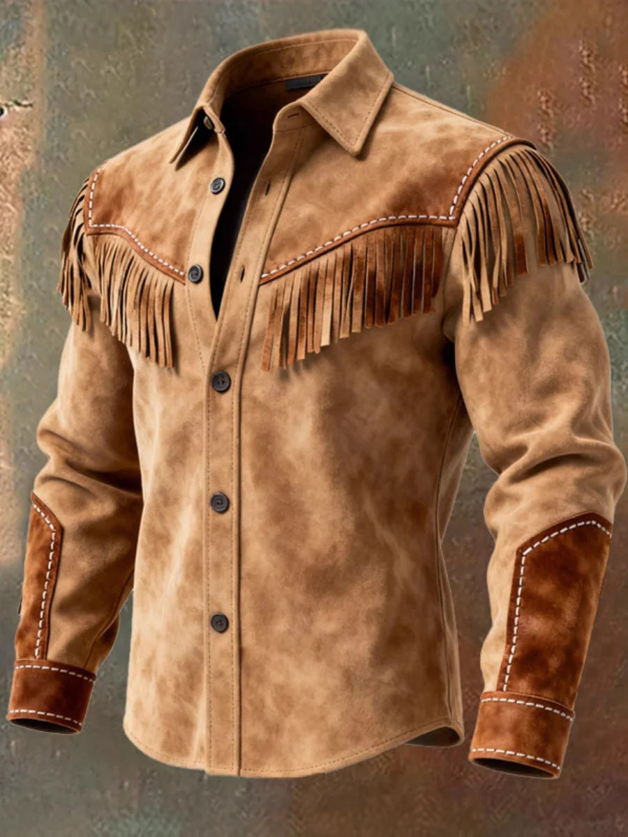 Men's Western Style Long Sleeve Fringe Sweatshirt