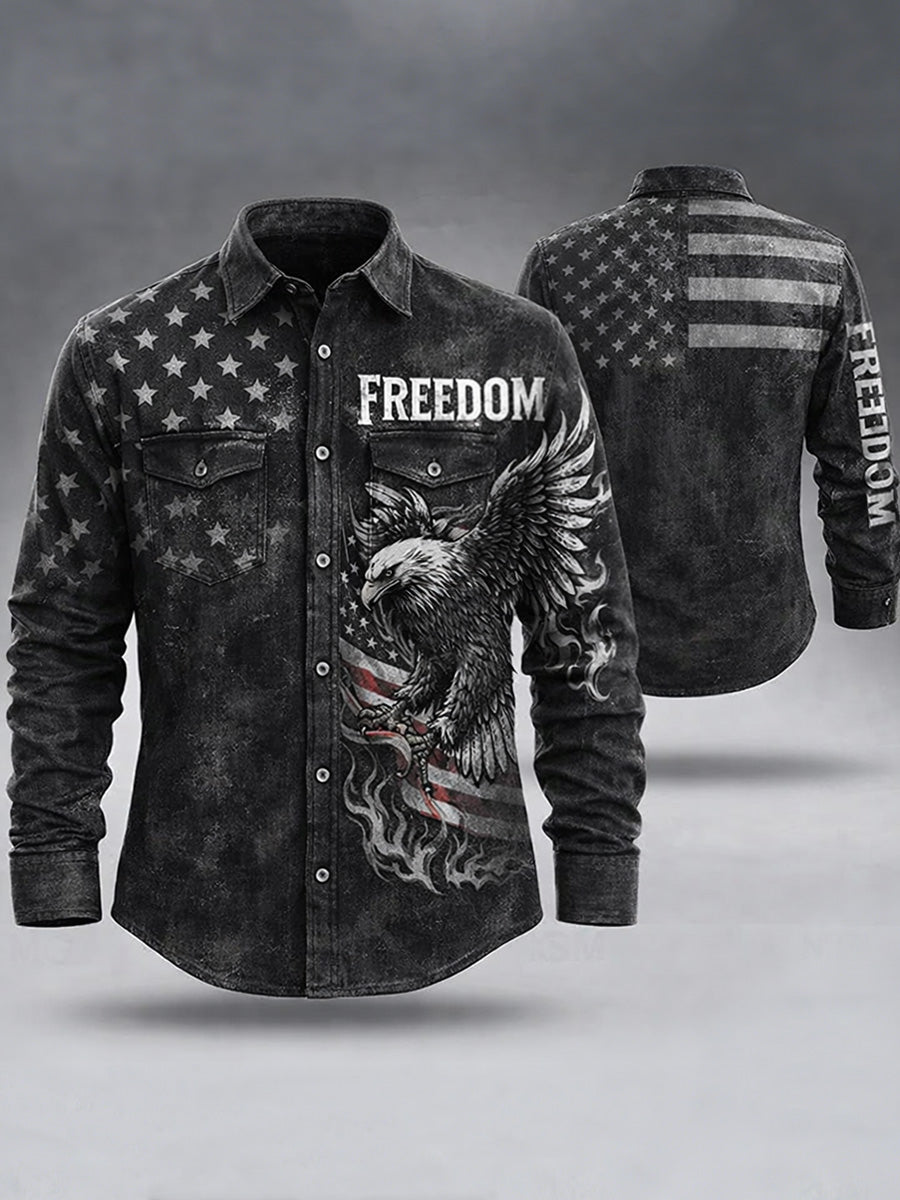 Men's Freedom American Print Cotton Vintage Casual Cotton Long Sleeve Shirt