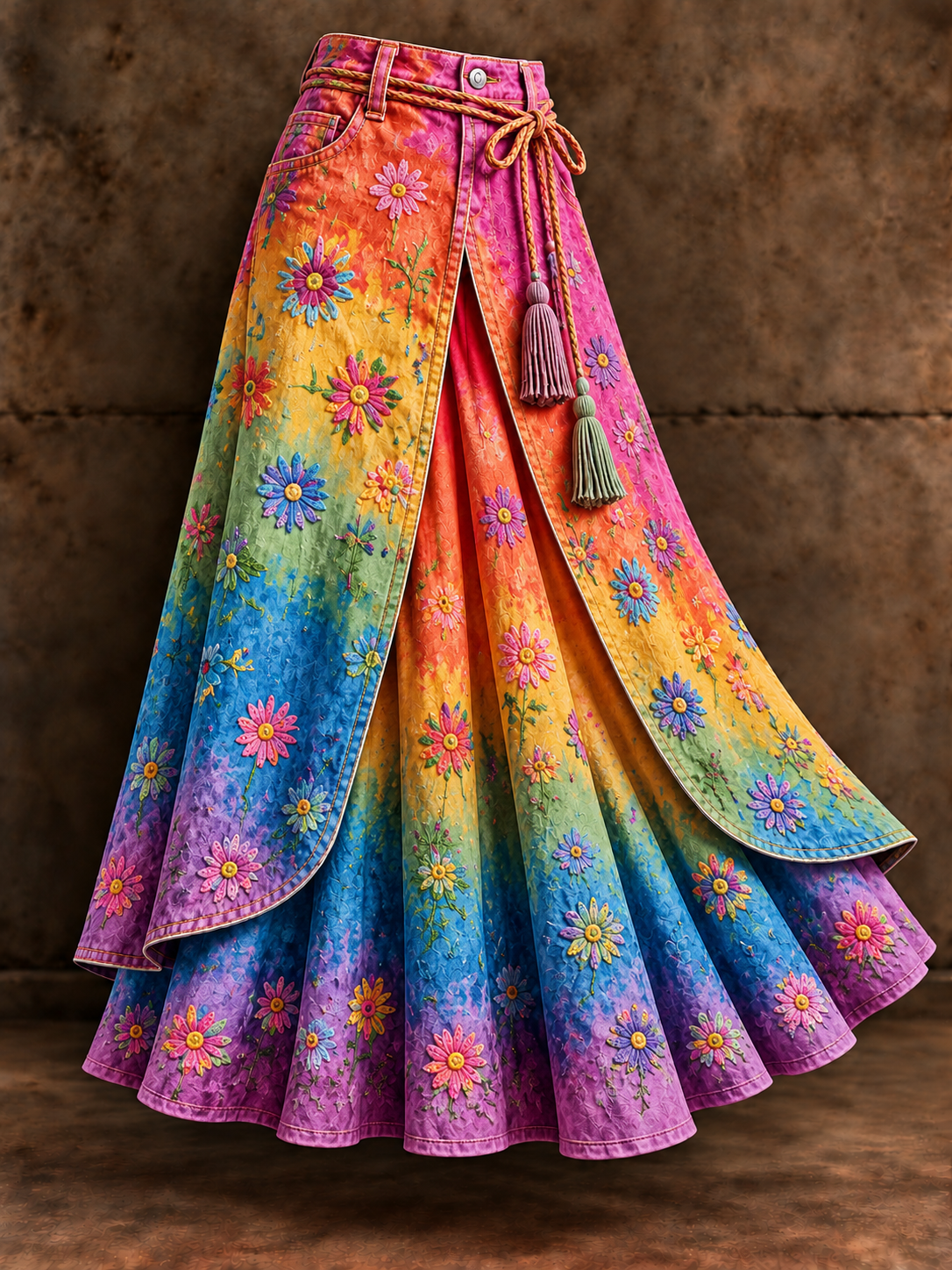 Women's Vintage Floral Asymmetrical Midi Skirt