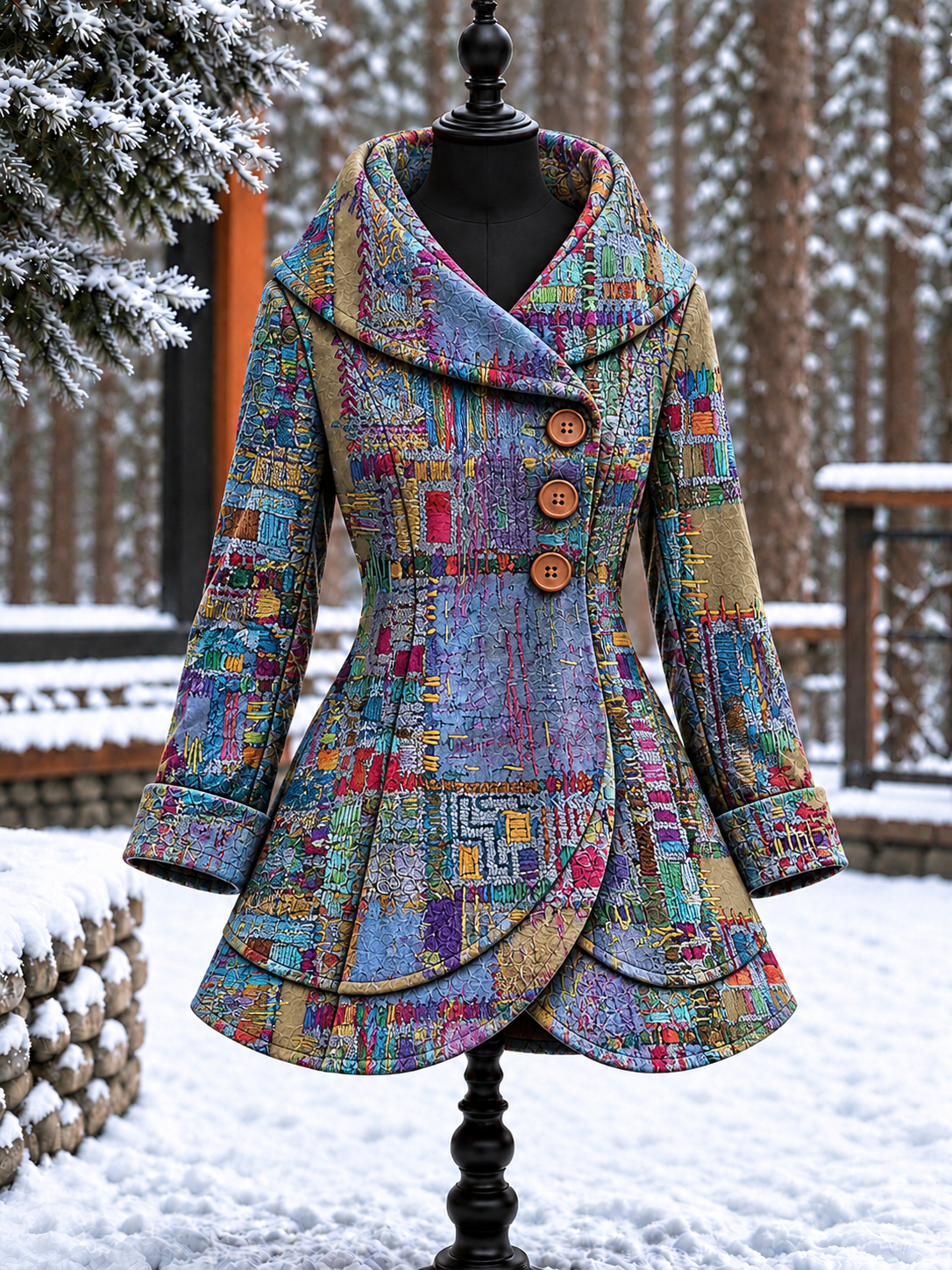 Women's Vintage Colorblock Asymmetrical Flared Coat