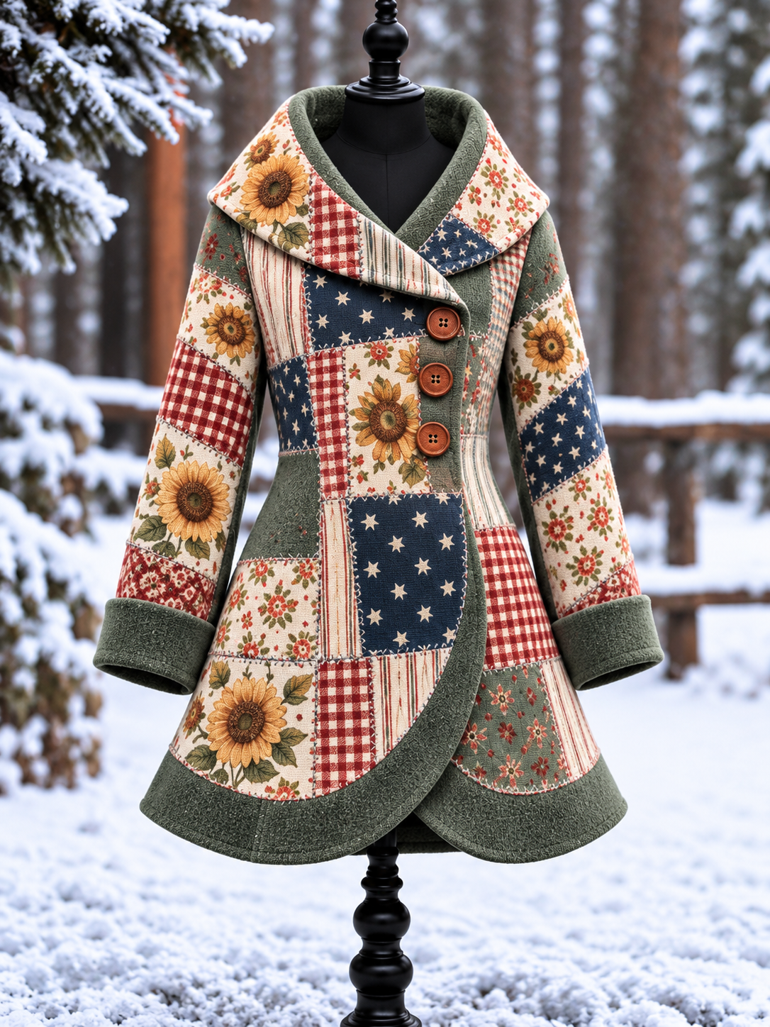 Women's Vintage Colorblock Asymmetrical Flared Coat