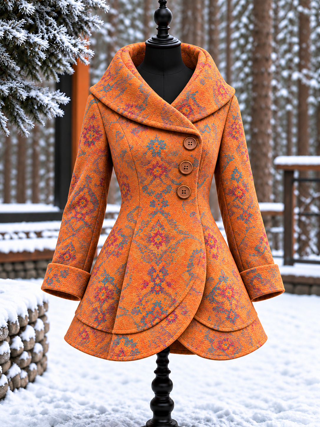 Women's Vintage Colorblock Asymmetrical Flared Coat