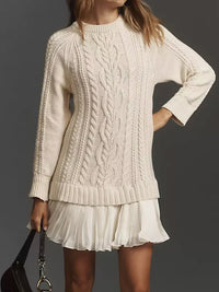 Vintage Unique Elegant Twisted Texture Sweater Chiffon Patchwork Dress