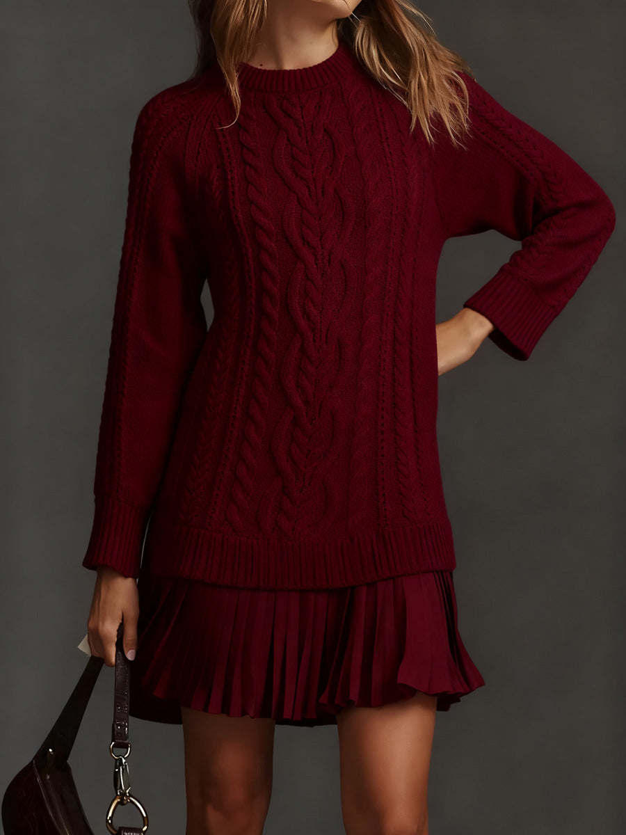 Vintage Unique Elegant Twisted Texture Sweater Chiffon Patchwork Dress