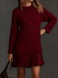 Vintage Unique Elegant Twisted Texture Sweater Chiffon Patchwork Dress