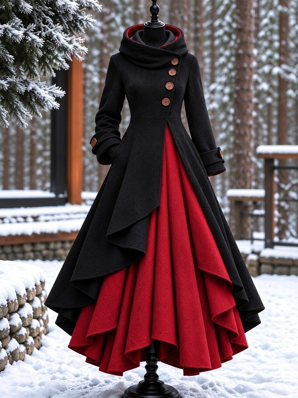 Women’s Vintage High-Collar Asymmetrical Double-Layer Long Maxi Coat