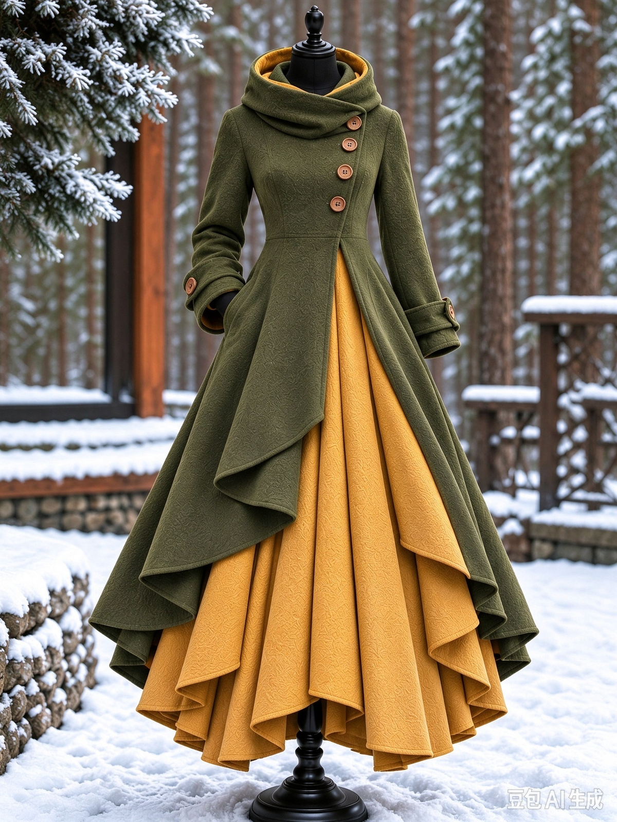 Women’s Vintage High-Collar Asymmetrical Long Maxi Coat