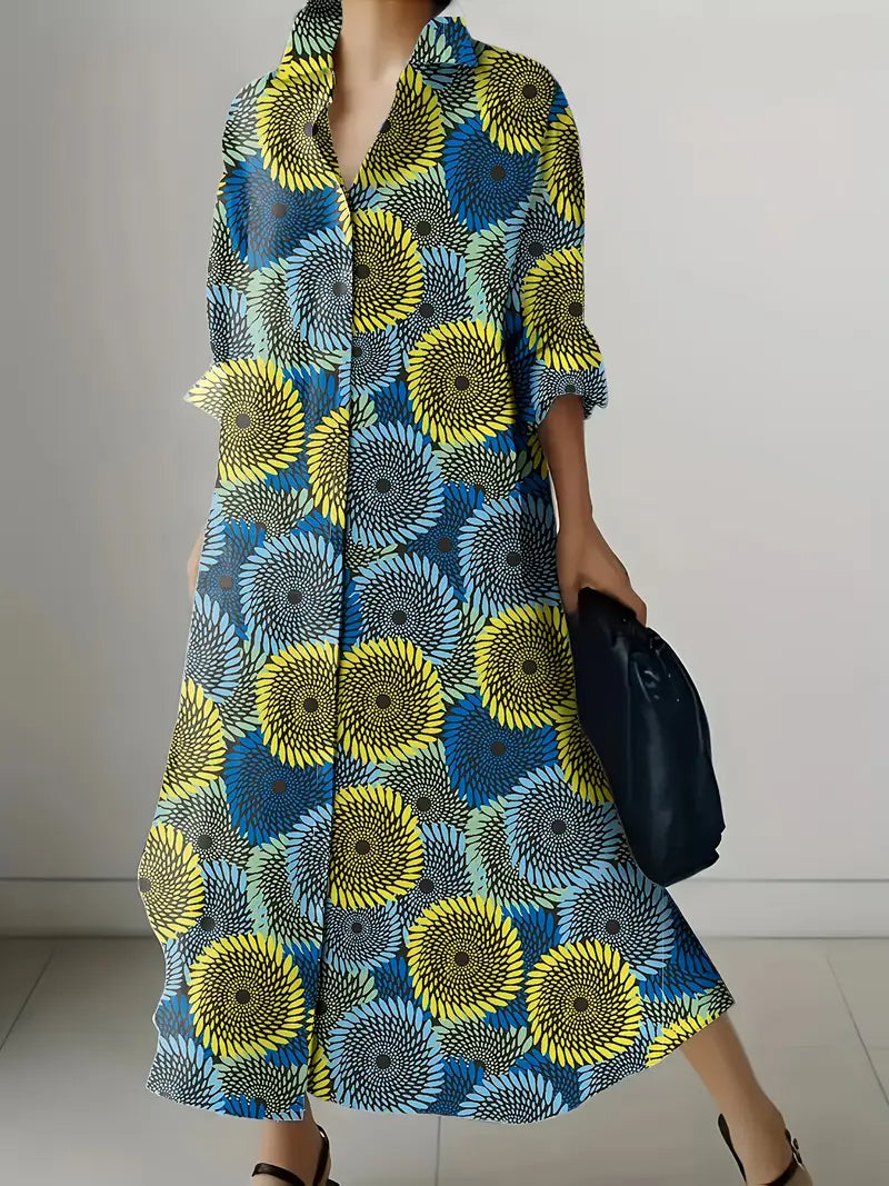 Abstract Art Print Long Sleeve Vacation Dress