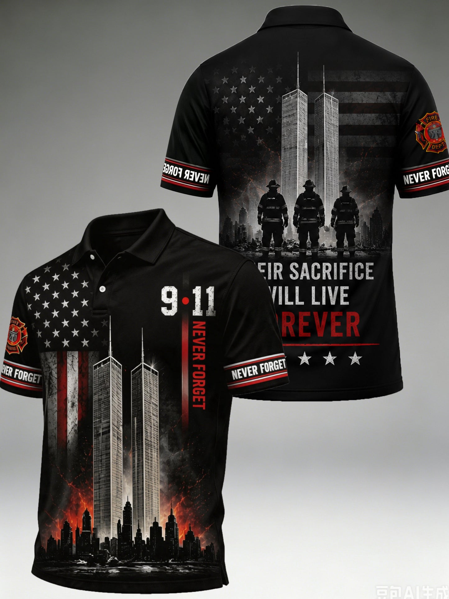 Men's 9.11 Never Forget Print Casual Polo