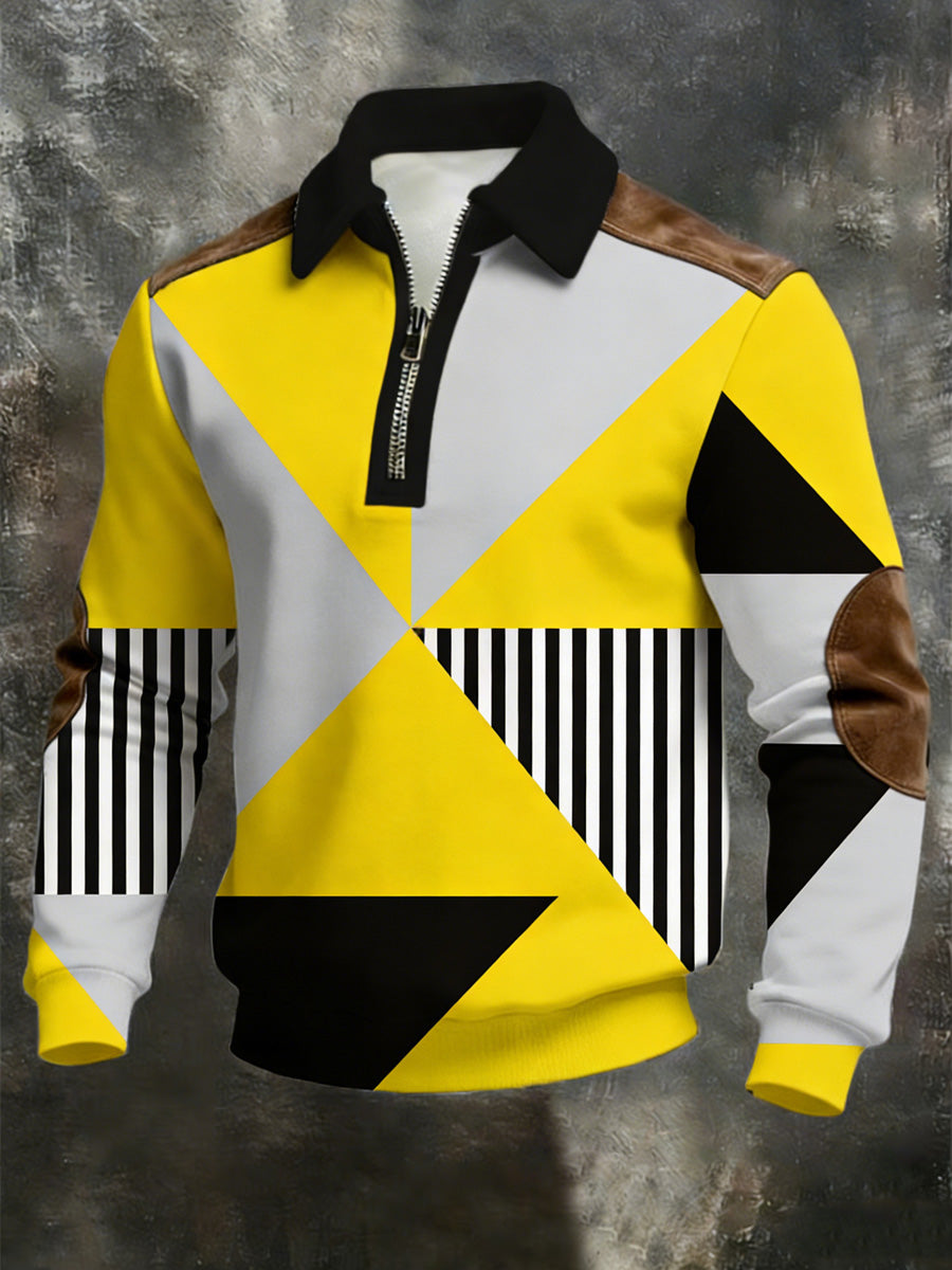 Men's Color-Block Zipper Long Sleeve Sweatshirt