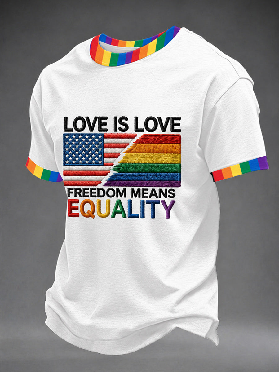 Retro Pride Month Rainbow Art Printed Round Neck Short Sleeves T-Shirt
