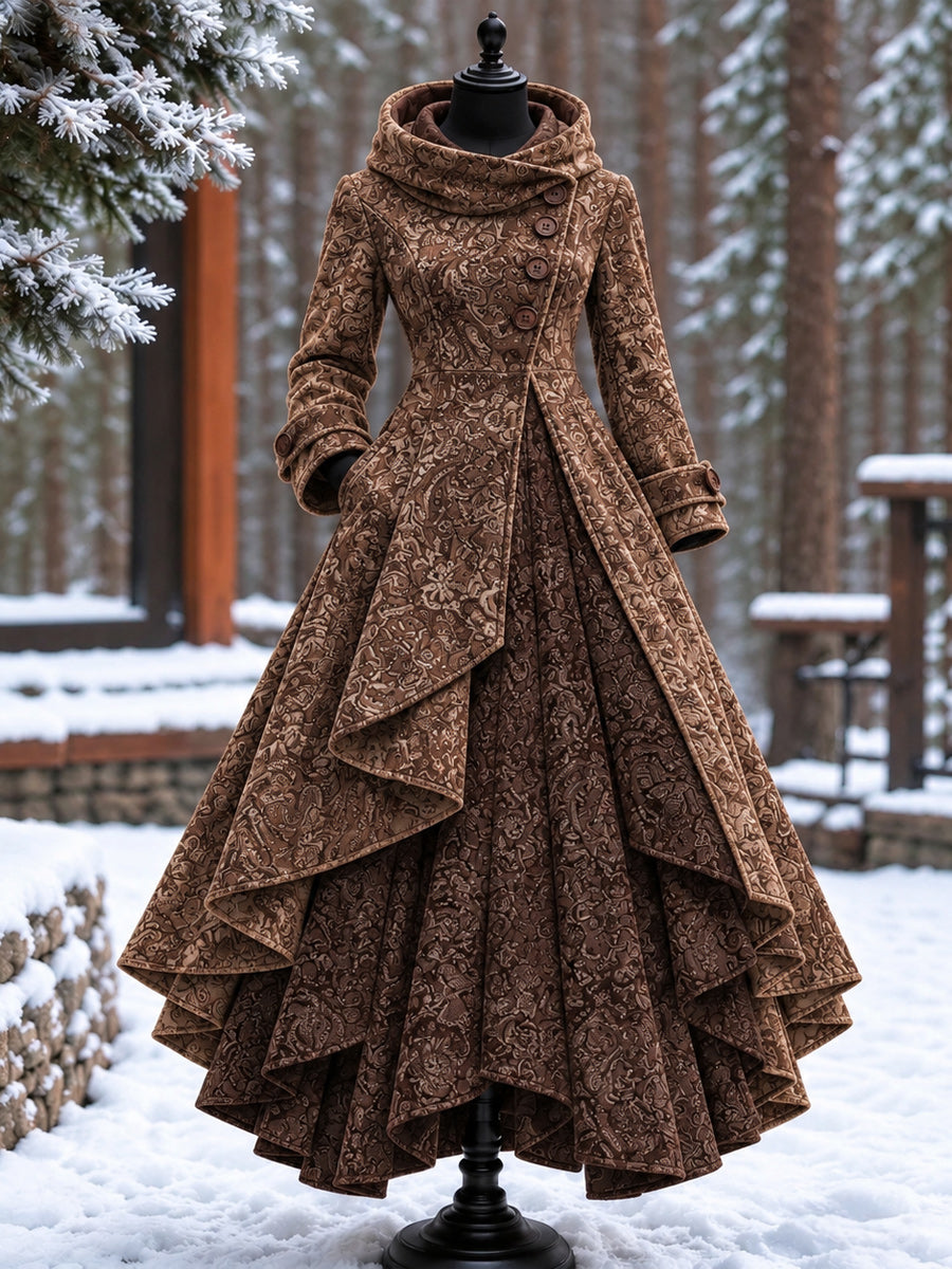 Women’s Vintage High-Collar Asymmetrical Long Maxi Coat