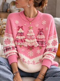Women's Pink Christmas Tree Cozy Knit Sweater