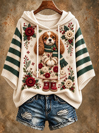 Women's Cute Christmas Cavalier King Charles Spaniel Dog Print Hooded Sweater