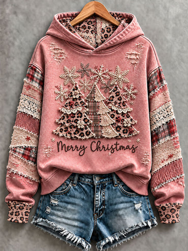 Women's Pink Christmas Tree Print Regular Sweatshirt