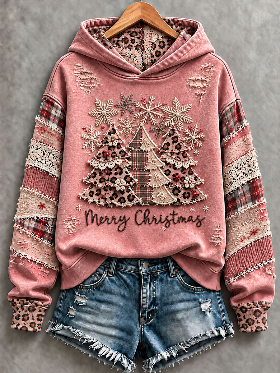 Women's Pink Christmas Tree Print Regular Sweatshirt