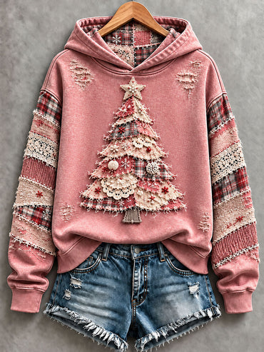 Women's Pink Christmas Tree Print Regular Sweatshirt