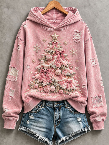 Women's Vintage Christmas Tree Pink Christmas Print Regular Sweatshirt