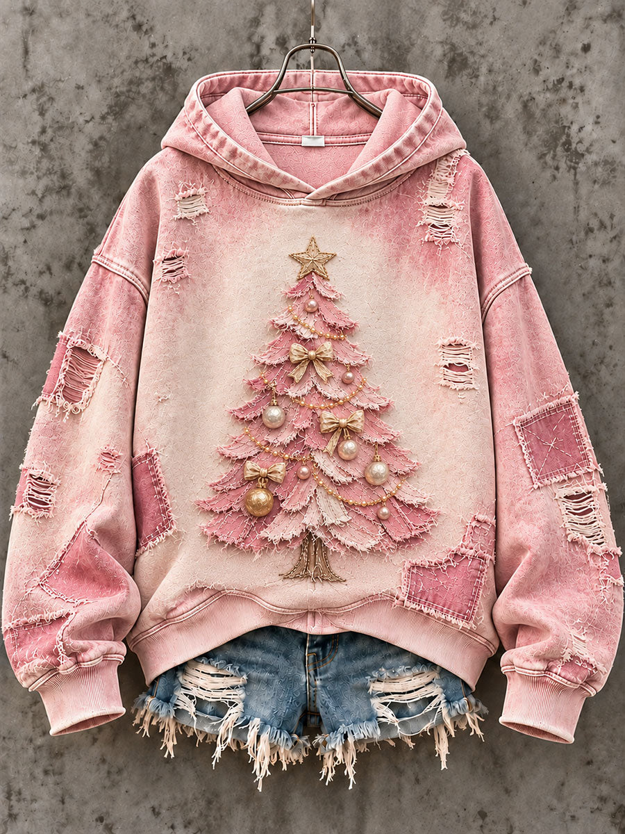 Women's Vintage Christmas Tree Pink Christmas Print Regular Sweatshirt