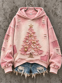 Women's Vintage Christmas Tree Pink Christmas Print Regular Sweatshirt