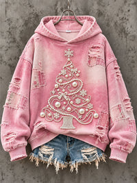 Women's Vintage Christmas Tree Pink Christmas Print Regular Sweatshirt
