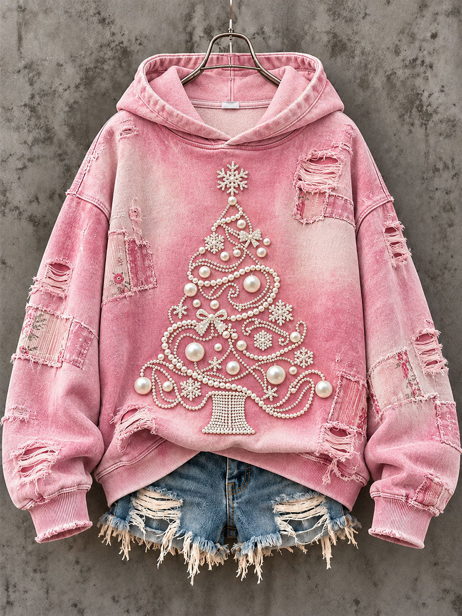 Women's Vintage Christmas Tree Pink Christmas Print Regular Sweatshirt