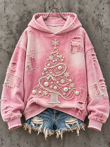 Women's Vintage Christmas Tree Pink Christmas Print Regular Sweatshirt