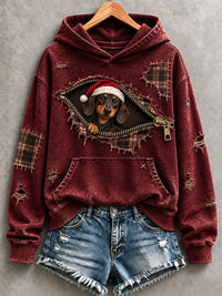 Women's Christmas Dachshund Washed Hoodie