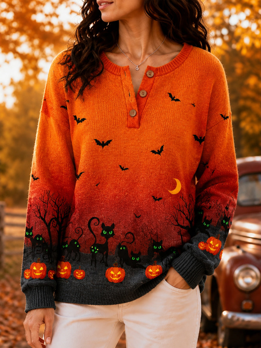 Women's Retro Autumn Art Print Knit Sweater