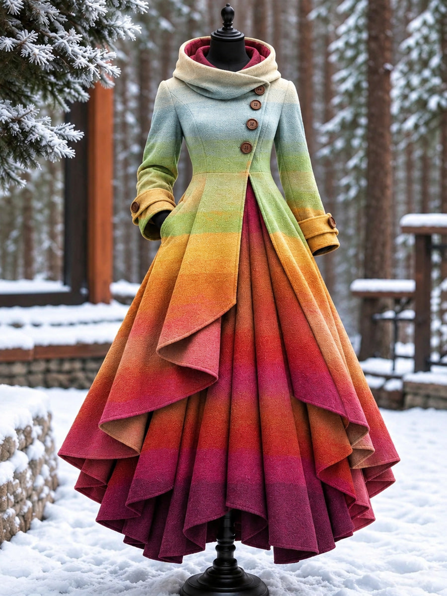 Women’s Vintage High-Collar Asymmetrical Long Maxi Coat