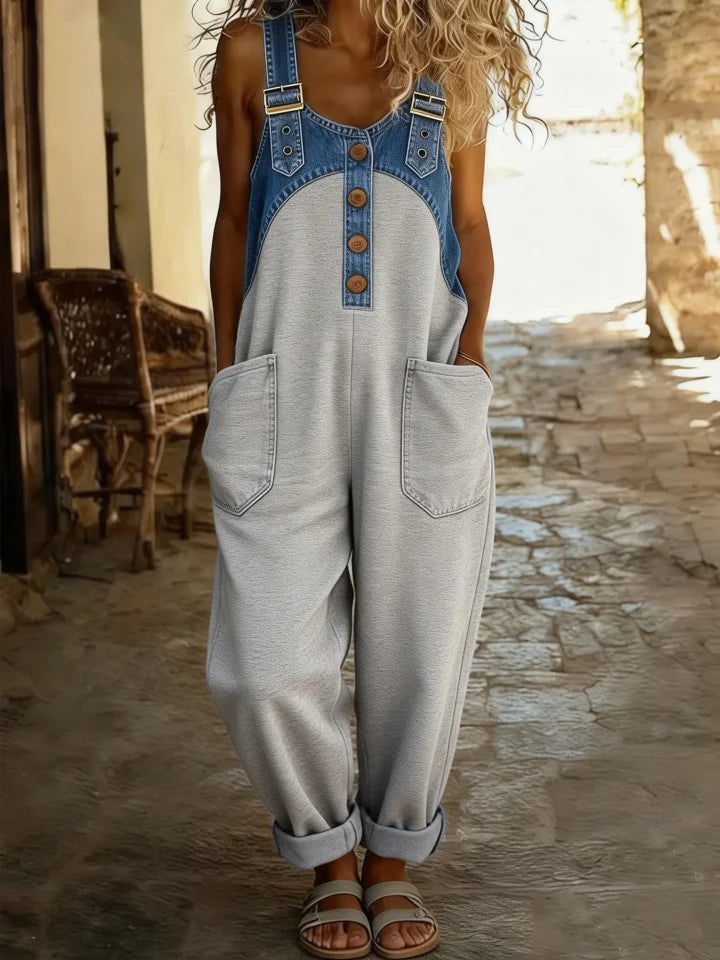 Women's Color Block Art Print Wide Leg Jumpsuit